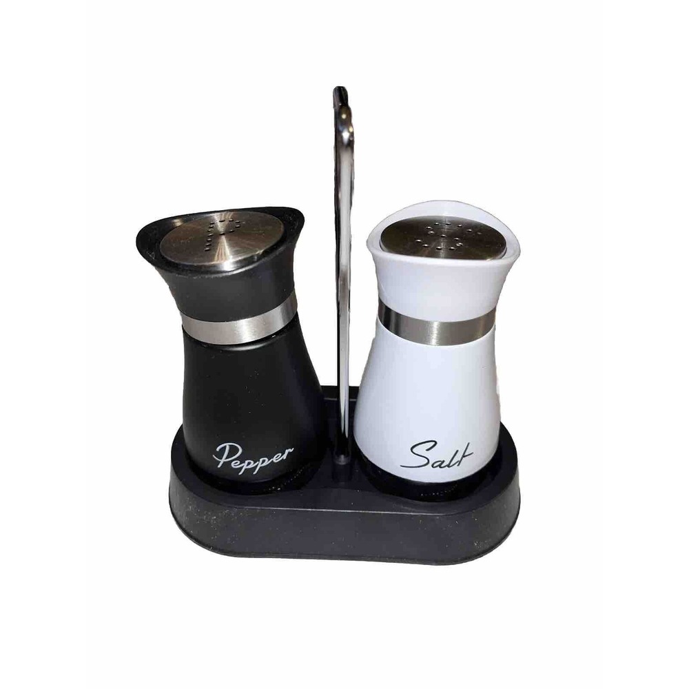 Salt and Pepper Shakers Set Stainless Steel with Glass with holder set 2